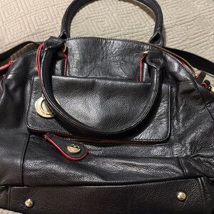 Cynthia Rowley Black Leather Handbag with Red Accents